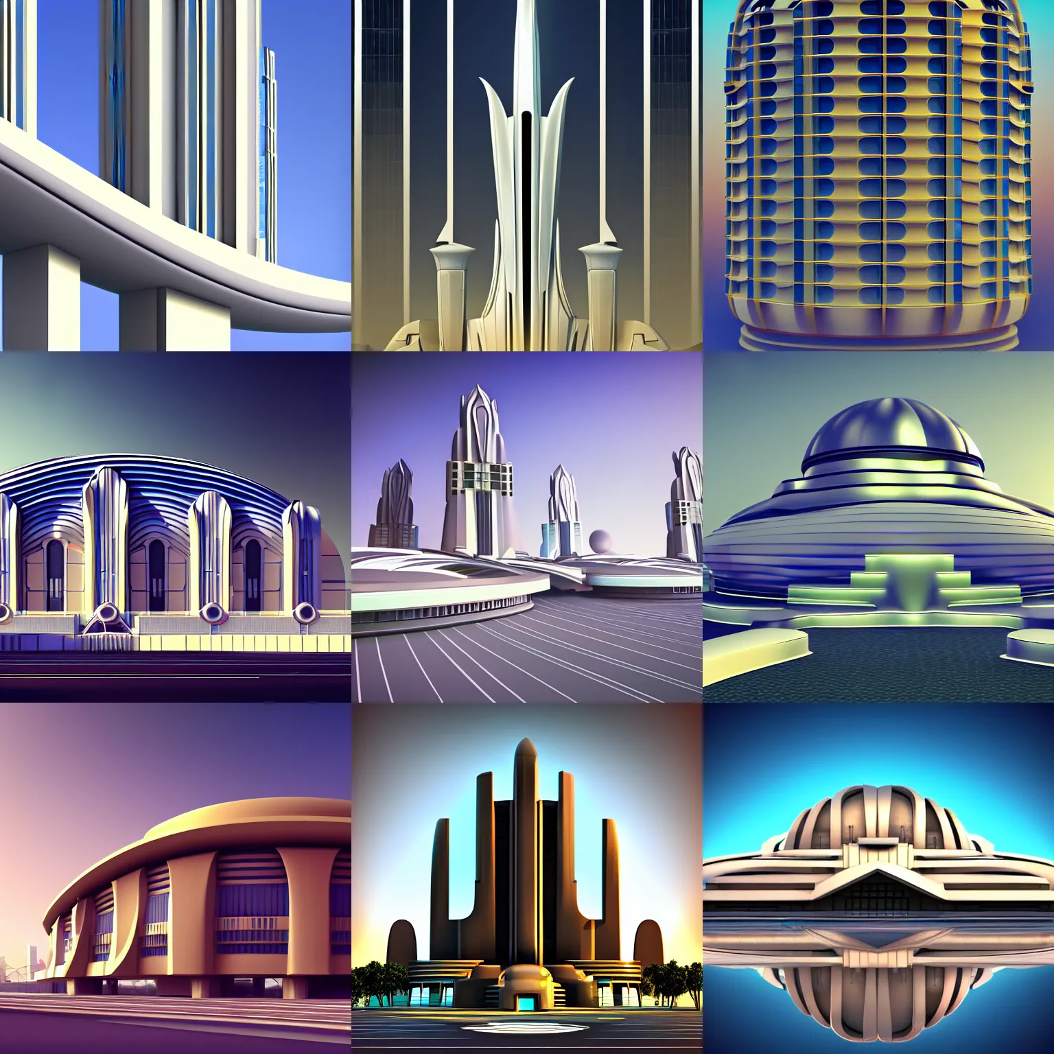 Prompt: futuristic art deco architecture, realistic, 4k