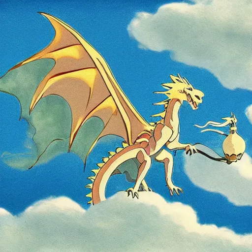 Prompt: beautiful dragon in the sky ,by Studio ghibli, concept art, golden ratio