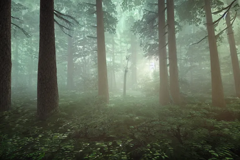 Prompt: A beautiful hyper realistic detailed photo of the inside deep forest with high trees, bushes of blueberry, dynamic lighting, cinematic lighting, lit by morning light, unreal engine, featured on artstation