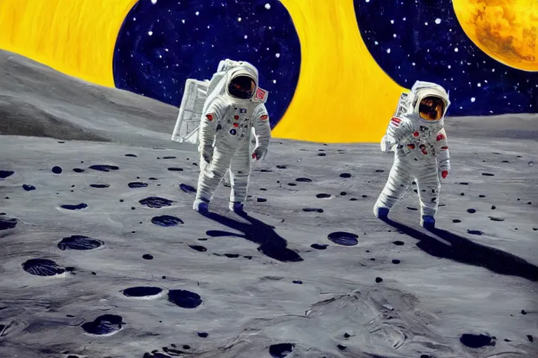 Image similar to A painting of an astronaut laying on the moon looking at earth in the style of Flooko, acrylic art, detailed,