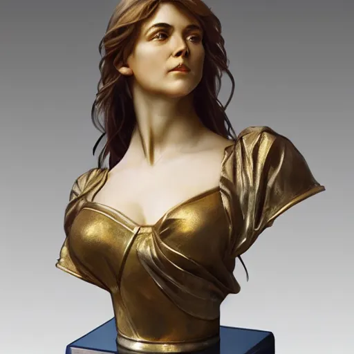 Image similar to amazing lifelike award winning marble bust of 18 year old Elizabeth Hurley trending on art station artgerm Greg rutkowski alphonse mucha cinematic