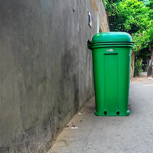 Prompt: green dustbin in sri lanka, street view