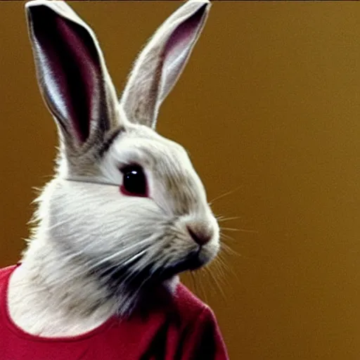 Prompt: a rabbit in the movie twin peaks