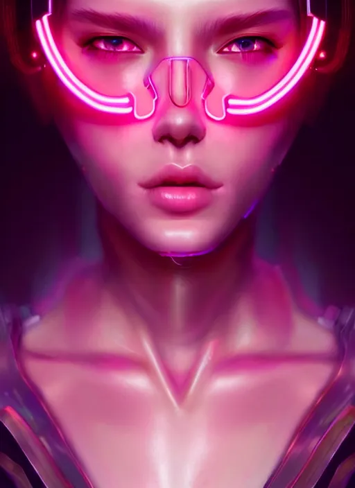 Image similar to photorealistic portrait of female humanoid, cyber neon lights, highly detailed, cyberpunk haute couture fashion, elegant, crispy quality, trending in artstation, trending in pinterest, glamor pose, no signature, no watermark, cinematic, art by artgerm and pascal blanche