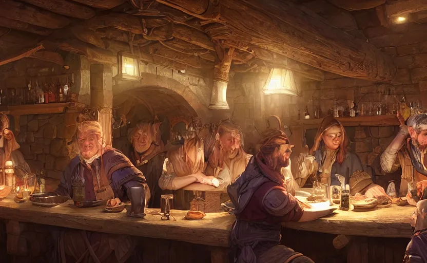 Image similar to highly detailed portrait of a medieval tavern, in disney, stephen bliss, unreal engine, fantasy art by greg rutkowski, loish, rhads, ferdinand knab, makoto shinkai and lois van baarle, ilya kuvshinov, rossdraws, tom bagshaw, global illumination, radiant light, detailed and intricate environment