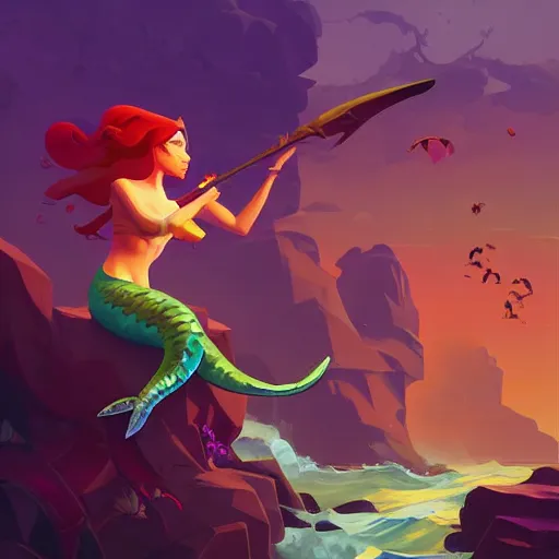 Image similar to painting mermaid treasure on sea of thieves game avatar hero smooth face median photoshop filter cutout vector, behance hd by jesper ejsing, by rhads, makoto shinkai and lois van baarle, ilya kuvshinov, rossdraws global illumination