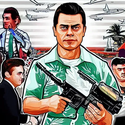 Image similar to Peña Nieto in the style of GTA cover art