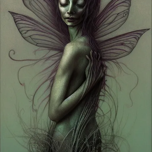 Image similar to a beautiful fairy girl inspired by zdzislaw beksinski, giger, and cam de leon