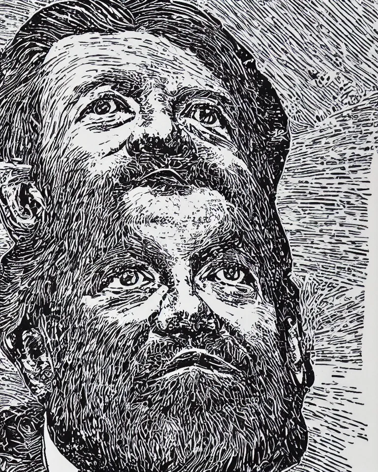 Image similar to a detailed lifelike linocut engraving of president lula