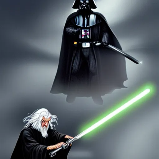 Image similar to gandalf vs darth vader,