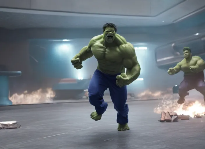 Prompt: film still of Hulk going bowling in Avengers Endgame, 4k