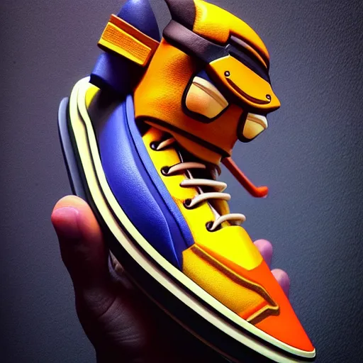 Image similar to realistic scultpure of sneaker! design, sneaker design overwatch fantasy style mixed with aztec mayan native street fashion, focus on sneakers only, shoes designed by akira toriyama and studio ghibli