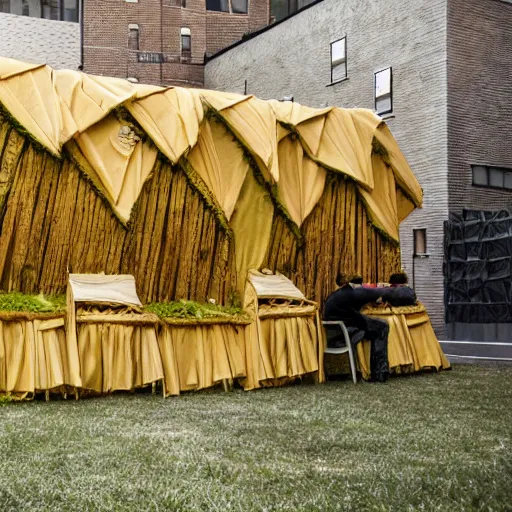 Image similar to sukkah in the style of Marvel movies, temporary shelter, architectural detail, DSLR photography