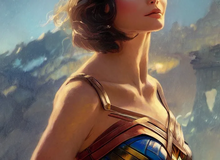 Image similar to portrait of Josie Canseco as wonder woman tv show by Stanley Artgerm Lau , greg rutkowski, thomas kindkade, alphonse mucha, loish, norman rockwell. Trending on artstation rule of thirds detailed illustration hd 4k H 896