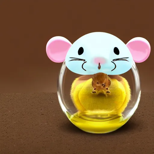 Prompt: tiny cartoon hamster trapped in a glass jar