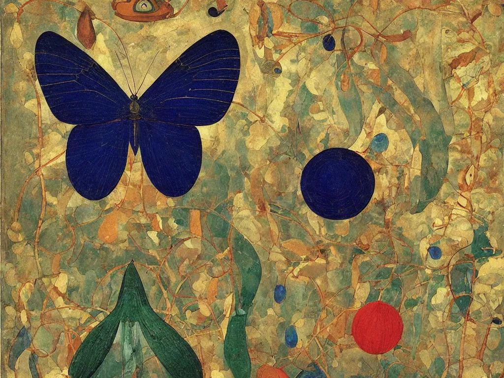 Image similar to portrait of a beautiful exotic buddhist moth. lapis lazuli, malachite, cinnabar, gold. painting by piero della francesca, balthus, agnes pelton