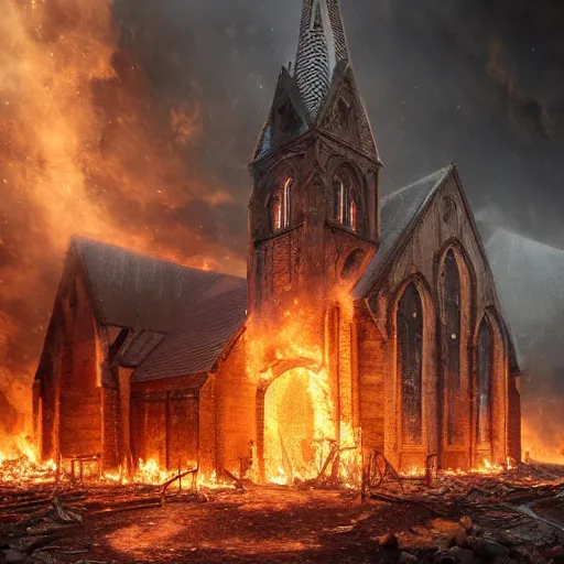 Prompt: hyperrealistic photograph of the norway churches burned to the ground, fire, giant bones, dim volumetric lighting, octane beautifully detailed render, extremely hyper detailed, intricate, epic composition, cinematic lighting, masterpiece, trending on artstation, very detailed, stunning, hdr, smooth, sharp focus, high resolution, award, winning photo