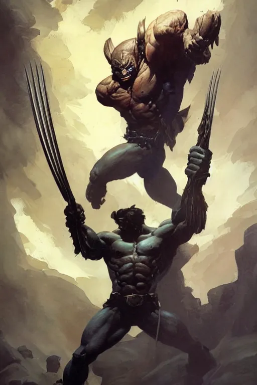 Image similar to mighty wolverine, by Frank Frazetta, Greg Rutkowski, Boris Vallejo, epic fantasy character art, Exquisite detail, post-processing, low angle, masterpiece, cinematic