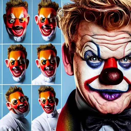 Prompt: photoshoot of Gordon Ramsay clown