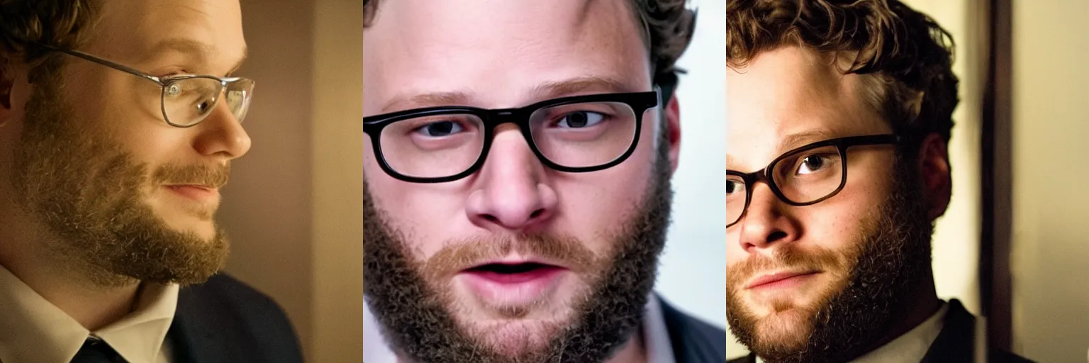 Prompt: close-up of Seth Rogen as a detective in a movie directed by Christopher Nolan, movie still frame, promotional image, imax 70 mm footage