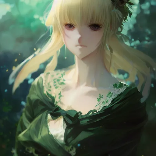 Image similar to victorique de blois anime girl gosick super detailed green eyes green eyes green eyes green eyes black dress blonde hair by greg rutkowski makoto shinkai aramaki shinji artgerm, cushart krenz key art feminine award winning