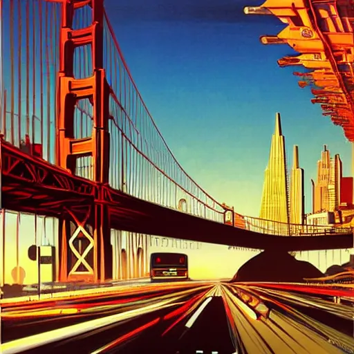 Prompt: san francisco in 2 0 5 0 hyperoptimistic, awe inspiring jubilant, concept art, hd rendering syd mead