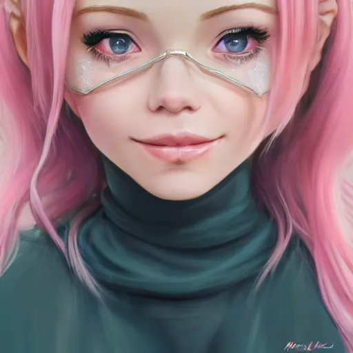 Image similar to belle delphine with pastel pink hair and shiny brown eyes, elegant, ultra highly detailed, digital painting, smooth, sharp focus, artstation, art by Ilya Kuvshinov