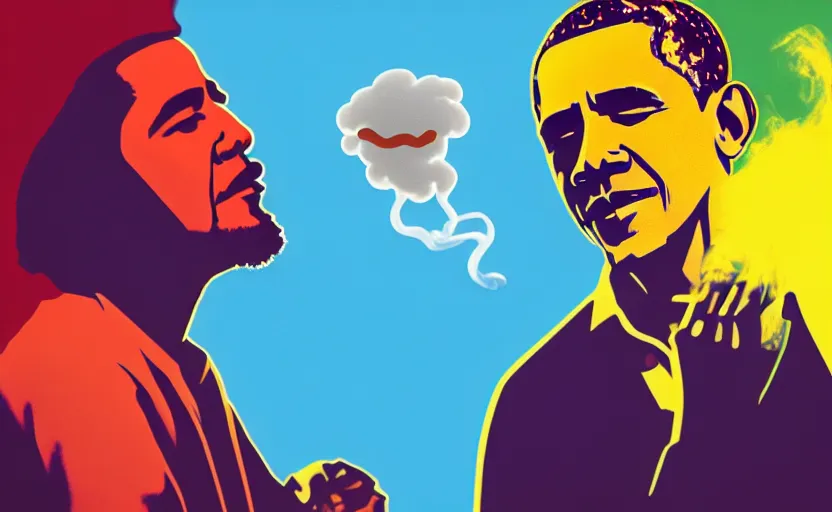 Prompt: Obama and Jesus vaping by Beeple and Andy Warhol; 4K; 8K