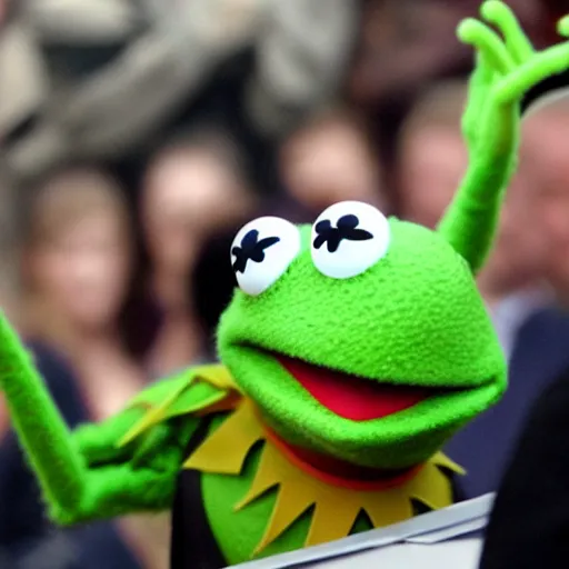 Image similar to Kermit the Frog being inaugurated president