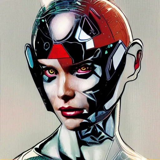 Image similar to beautiful portrait of a female android, by DC comics and Sandra Chevrier