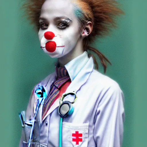 Image similar to clowncore pastel punk young hospital nurse wearing stylish uniform. detailed, portrait, 8 k, artwork by jean - baptiste monge