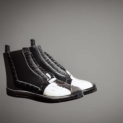 Prompt: Advertising Photo of a shoe inspired by a clock with pointers and numbers HD studio lightning