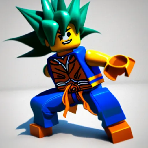 Prompt: a 3 d render of a goku lego