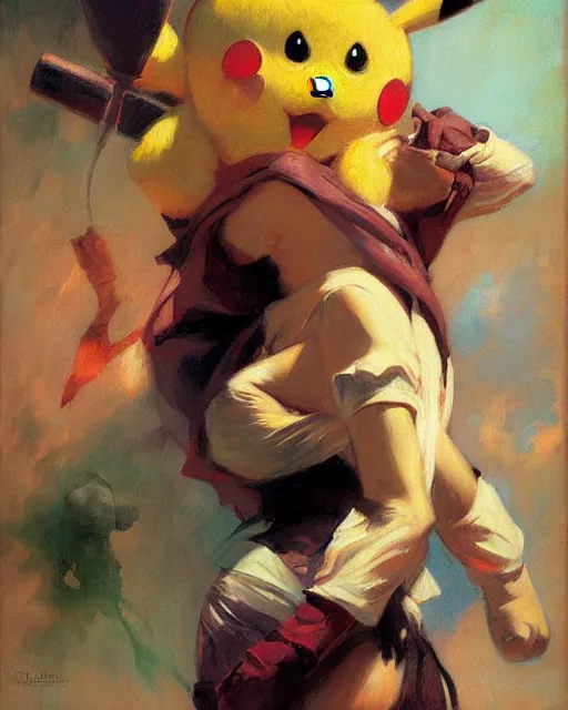 Image similar to pikachu woman painting by gaston bussiere, craig mullins, j. c. leyendecker