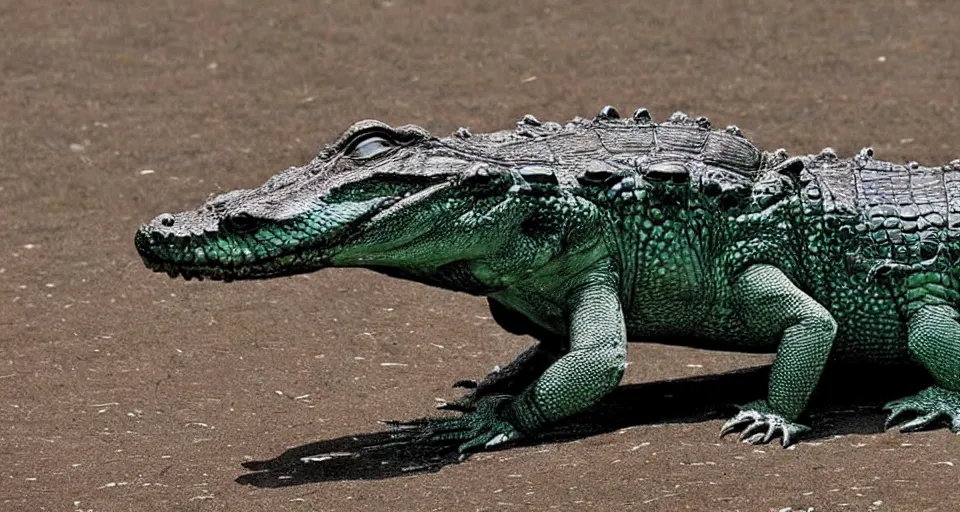 Image similar to an alligator wearing a dress