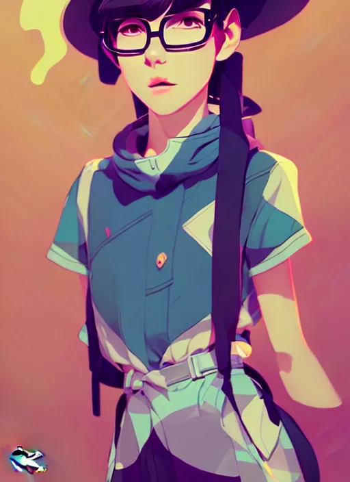 Image similar to female character inspired by 9 0's fashion and by madeline from celeste, art by rossdraws, wlop, ilya kuvshinov and makoto shinkai