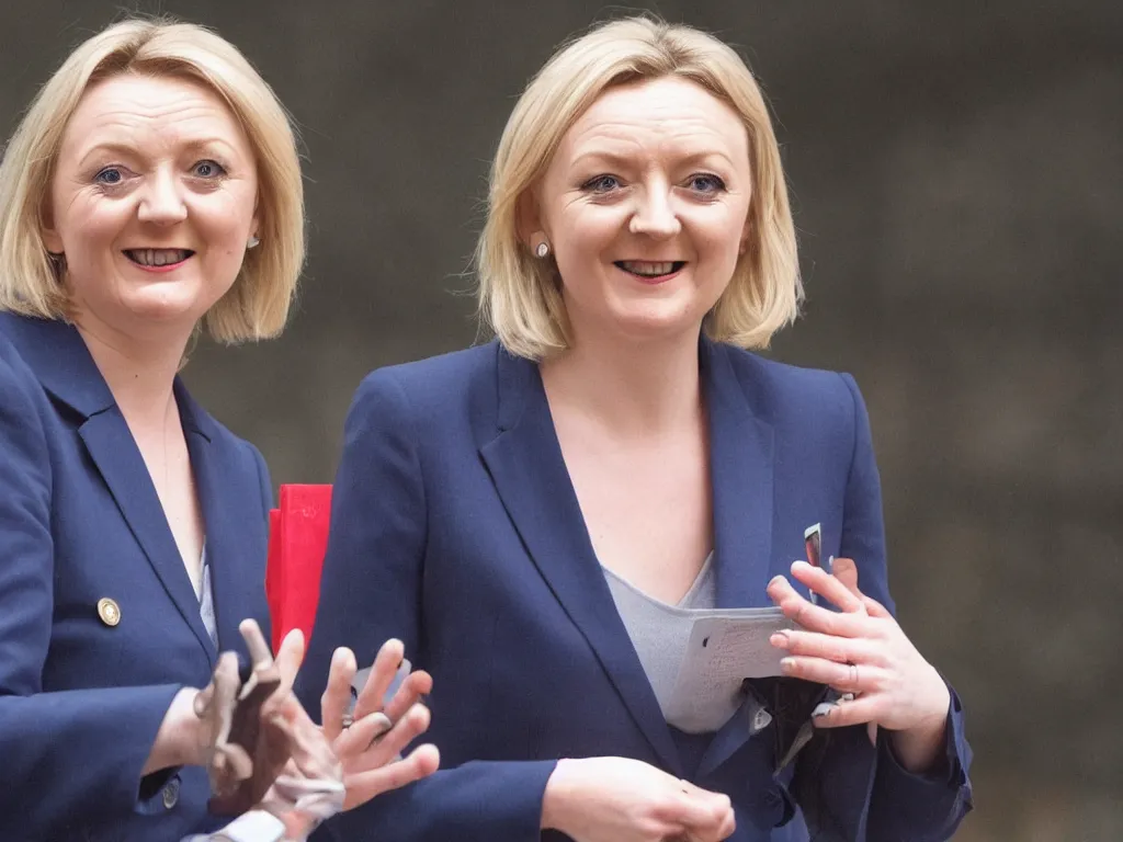 Image similar to liz truss made of nuclear warheads