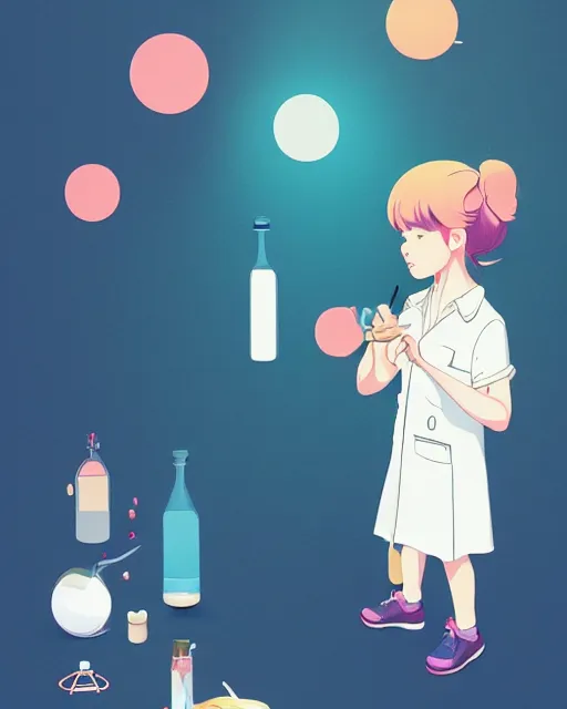 Image similar to a little girl is doing a science experiment. clean cel shaded vector art. minimalist illustration art by lois van baarle, artgerm, helen huang, by makoto shinkai and ilya kuvshinov, rossdraws