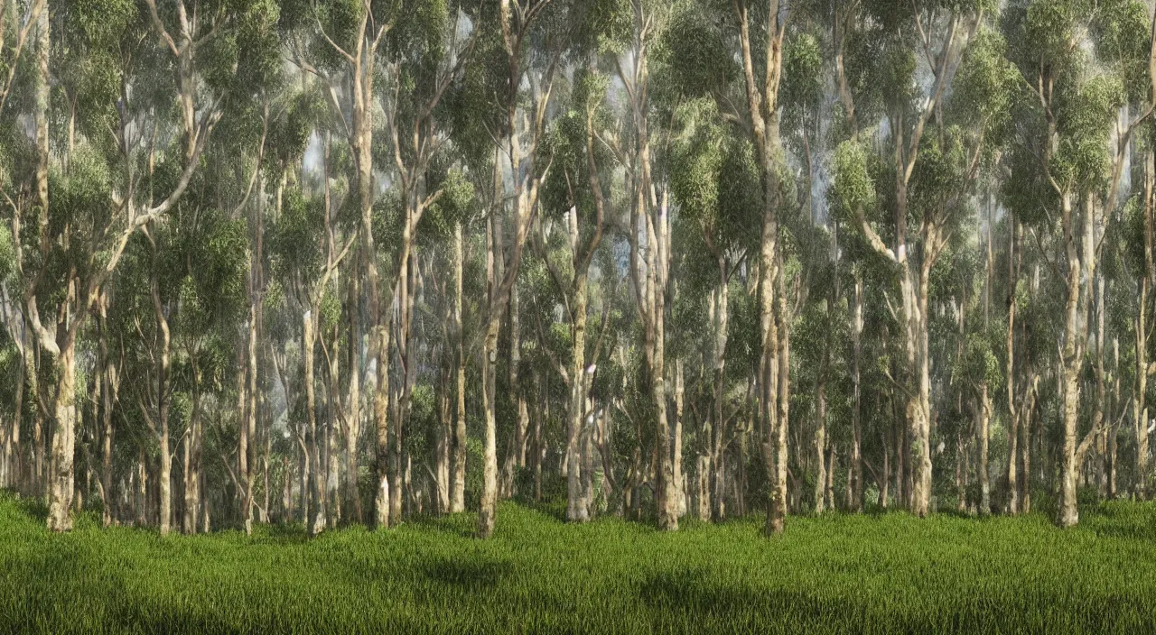 Image similar to a large ceramic still distilling eucalyptus into green oil, amphora, eucalyptus forest background, slope, romanesque, futuristic, vat, alchemical still, 3 d render, atmospheric, dynamic lighting,