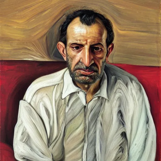 Image similar to high quality high detail painting by lucian freud, hd, portrait of rich arab guy