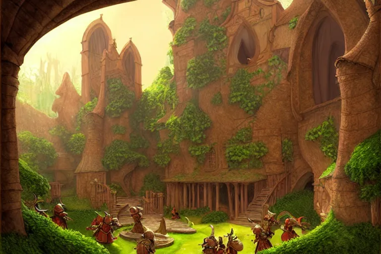 Image similar to an elaborate and detailed scene from the redwall abbey by brian jacques, detailed, fantasy concept art, cinematic lighting, beautiful