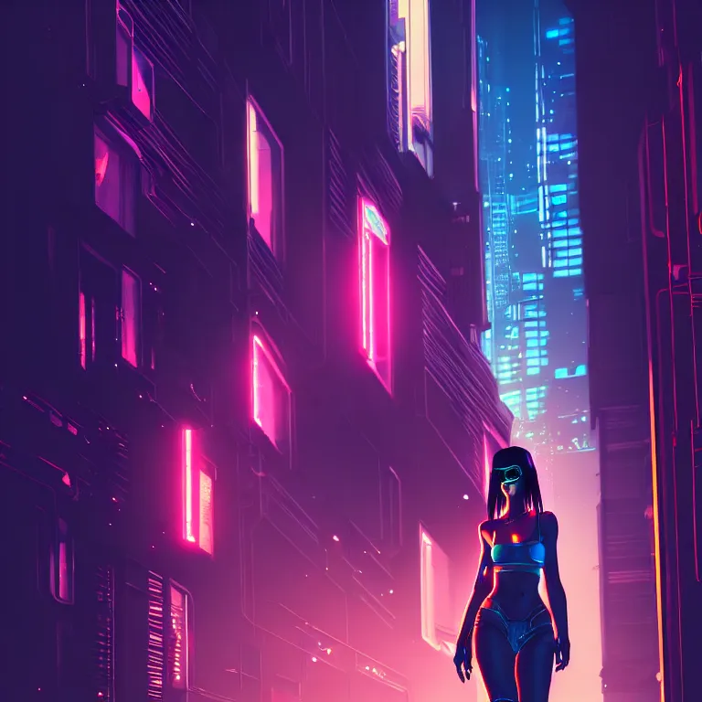 Image similar to cyberpunk girl in a cyberpunk street, night, cinematic lighting, very detailed