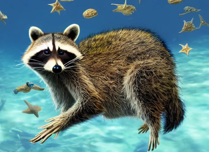 Raccoon And A Starfish Photorealistic National Stable Diffusion Openart