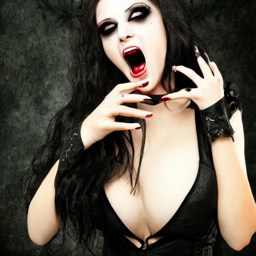 Image similar to vampire showing her fangs, gothic, horror