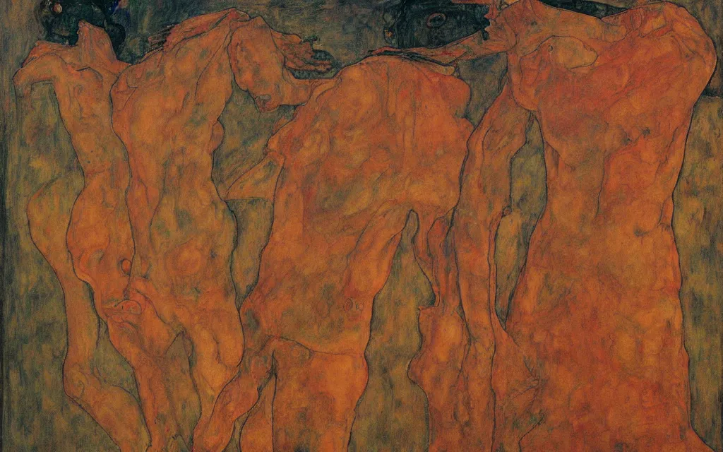 Prompt: a painting by egon schiele with influence of zdzisław beksinski