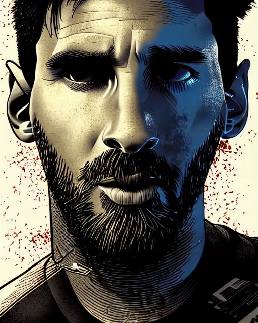 Prompt: messi, character portrait, portrait, close up, concept art, intricate details, highly detailed, sci - fi poster, cyberpunk art, in the style of looney tunes