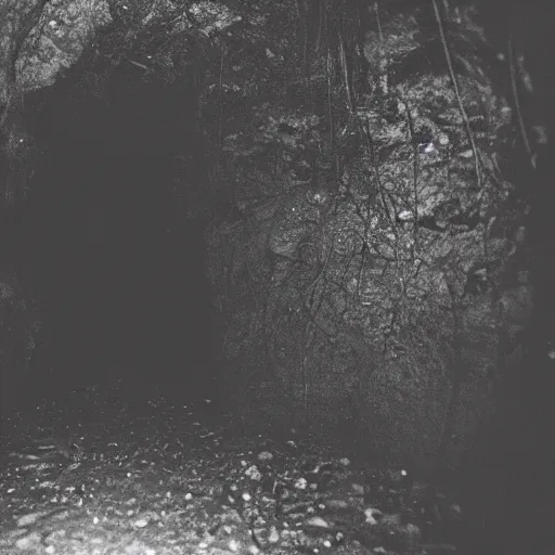 Image similar to A super creepy shadow figure in the darkness of a cave, 35mm, flash photography