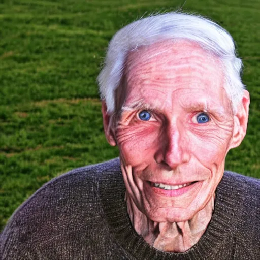 Image similar to A photograph of old Jerma985 in his eighties who looks like Jerma985 wearing a sweater in the 2010s, Jerma985, looks like Jerma985, taken in the late 2010s, taken on a 2010s Camera, realistic, hyperrealistic, very realistic, highly detailed, very detailed, extremely detailed, detailed, digital art, trending on artstation, headshot and bodyshot, detailed face, very detailed face