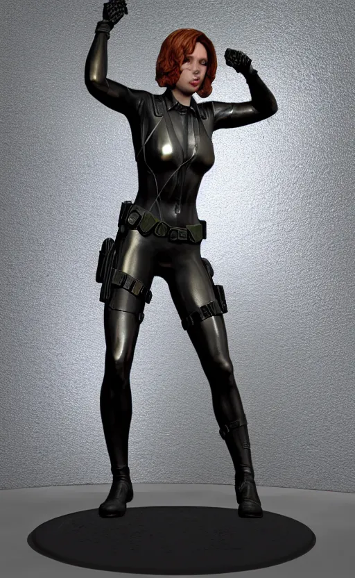 Image similar to black widow, bronze statue and silver, unreal engine, high detailed holographic