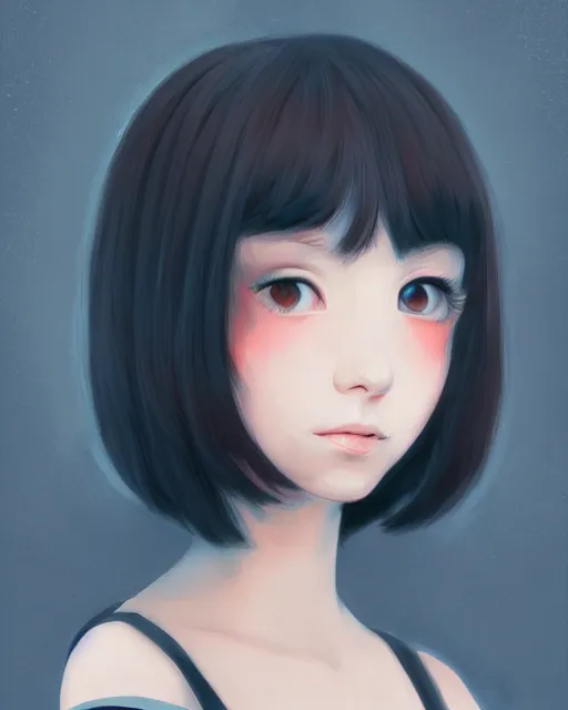 Prompt: a centered portrait of a beautiful nervous girl, in the style of ilya kuvshinov